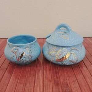 Vintage MCM Wade Golden Turquoise Bowls & Lid